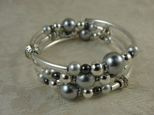 Load image into Gallery viewer, Gray Pearl and Silver Wrap Bracelet