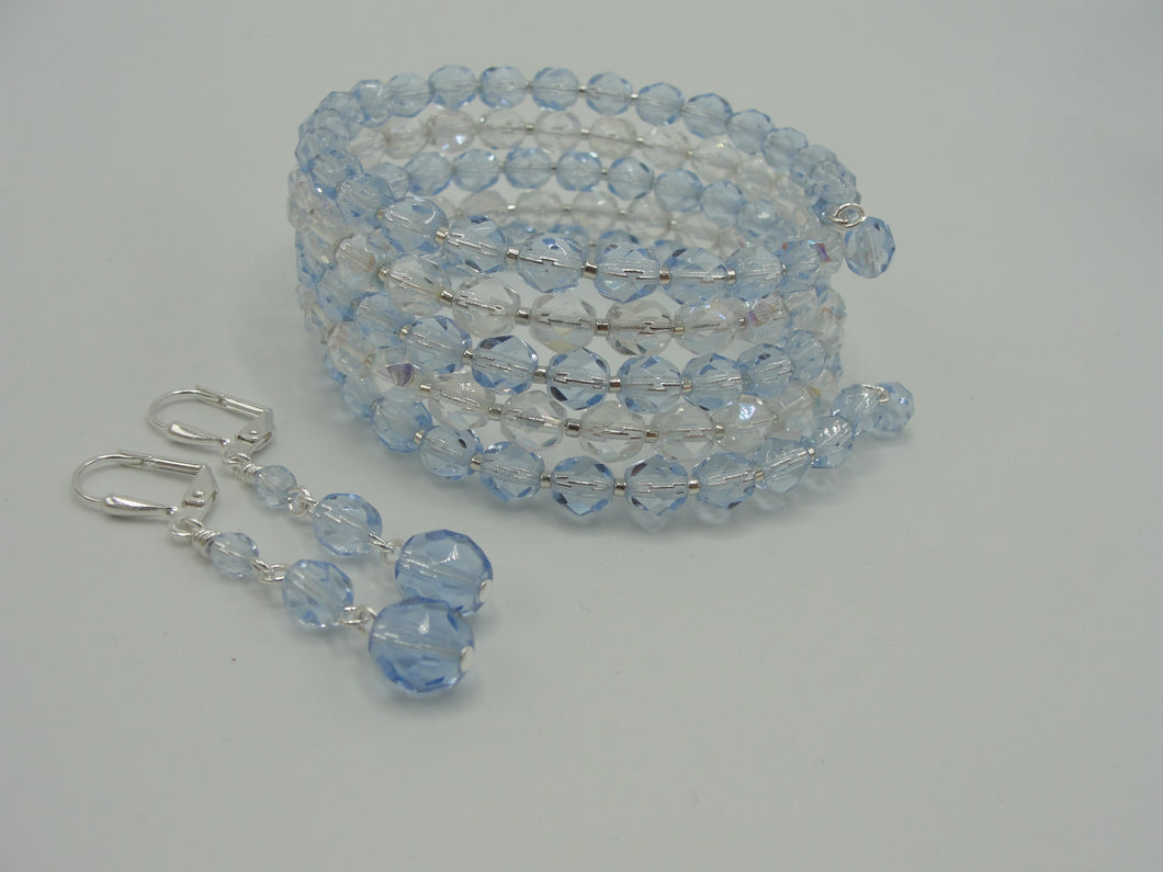 Light Blue Crystal Wrap Bracelet and Earring Set