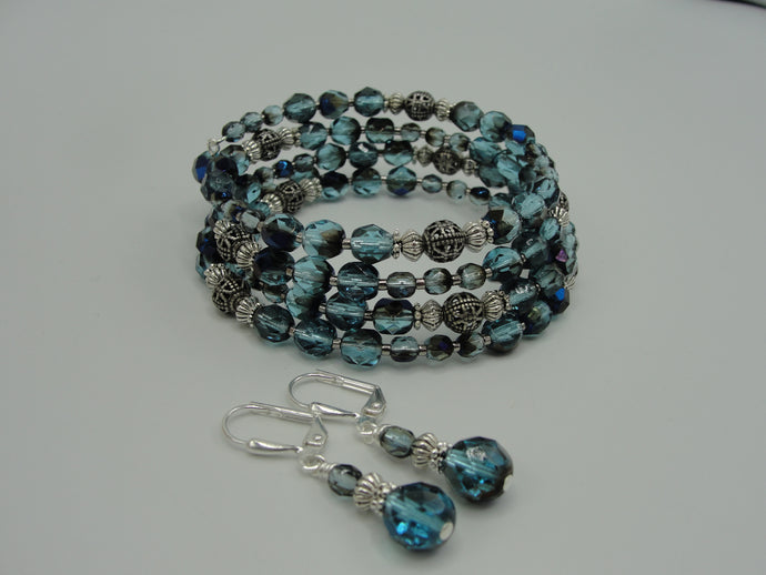 Teal Crystal Wrap Bracelet and Earring Set