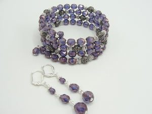 Purple Crystal Bracelet and Earring Set